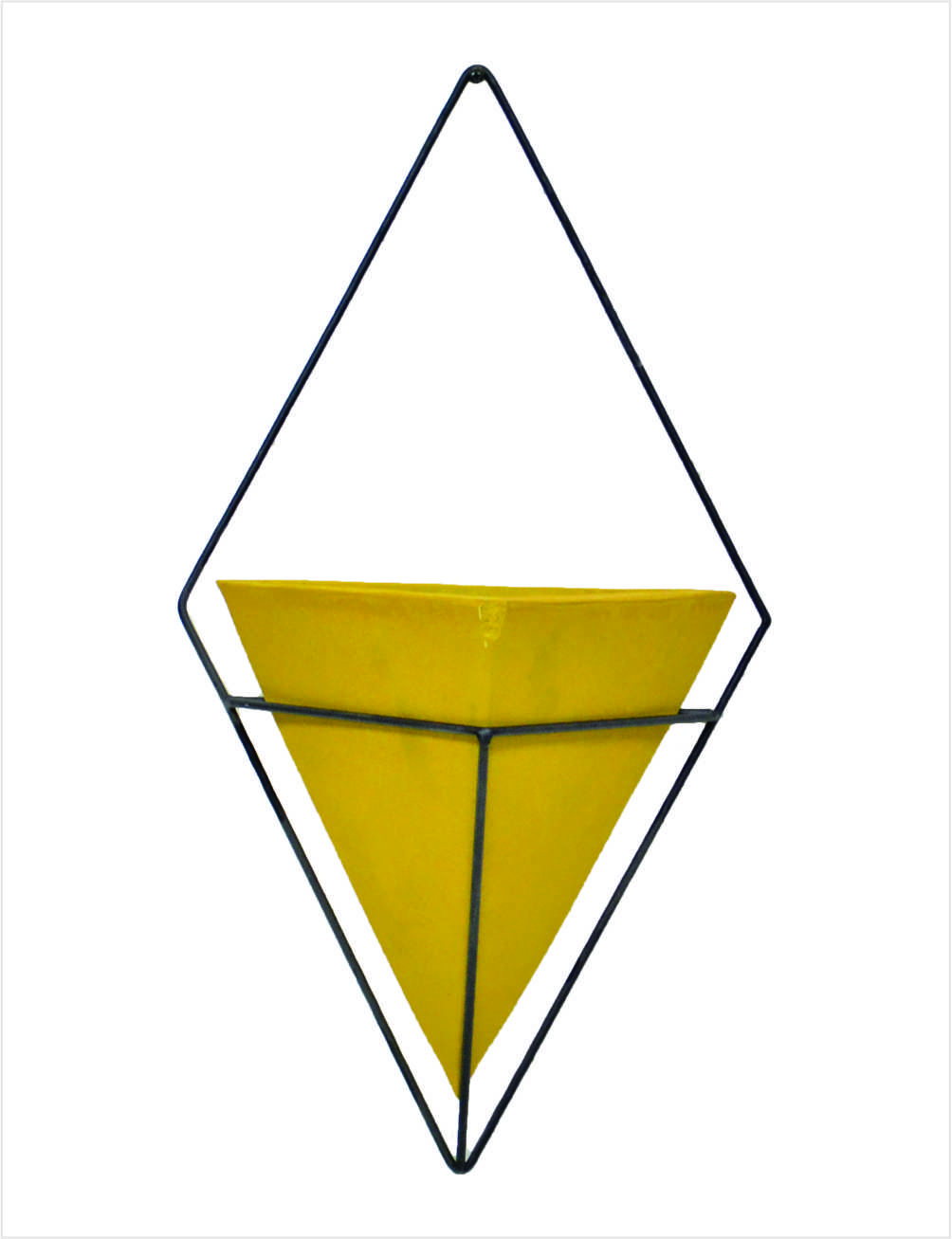 Vaso Triangular de concreto Ocre com base de ferro.