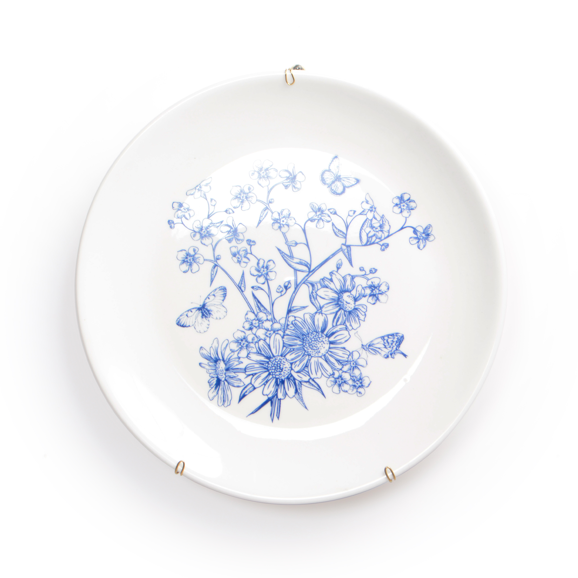 Prato de parede de porcelana Floral Azul