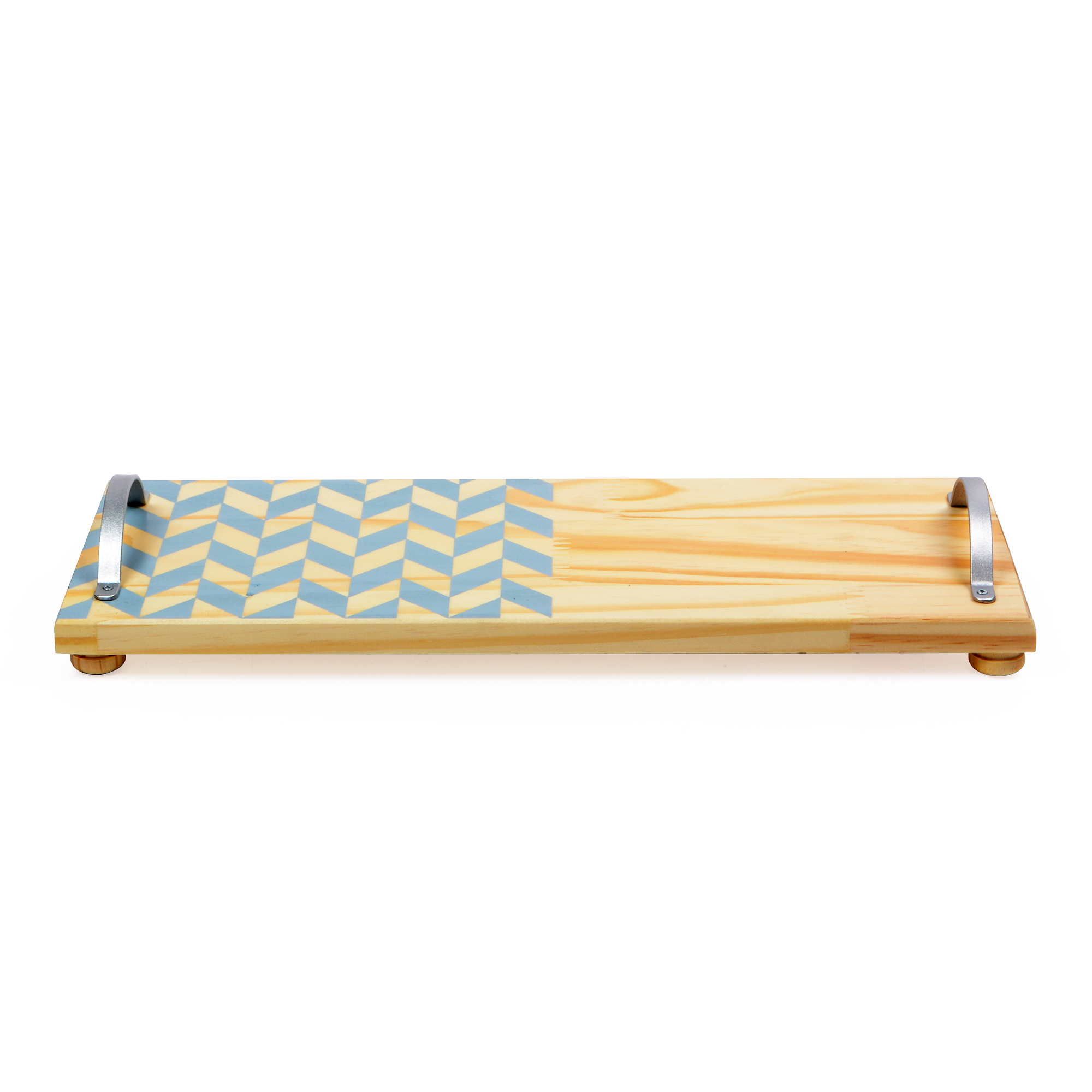 Bandeja de madeira com alça de ferro com mosaico Azul